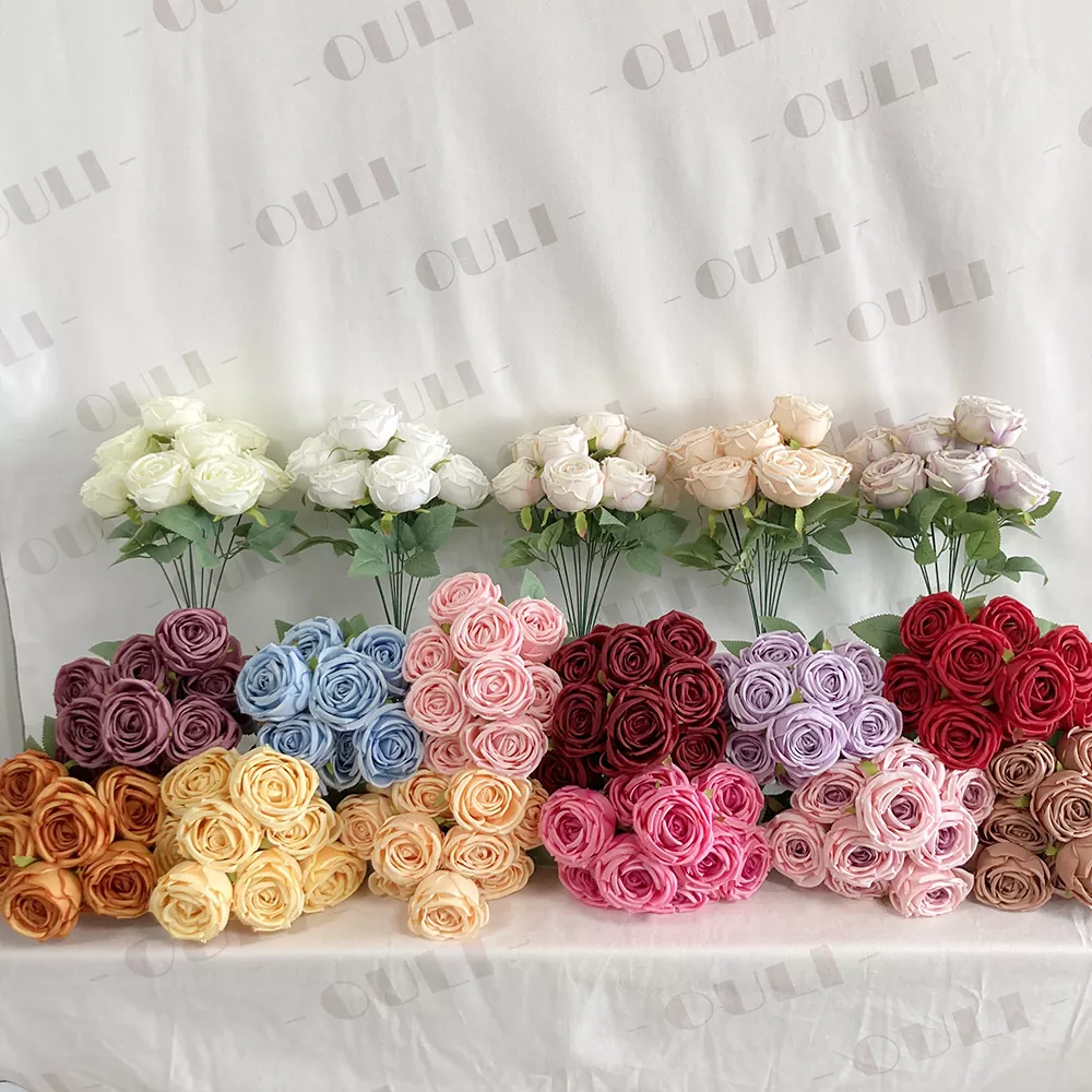 9 Köpfe künstlicher Rosenstrauß